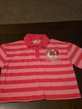 Disney Girls Pink & Red Striped Polo with Bella Notte Heart